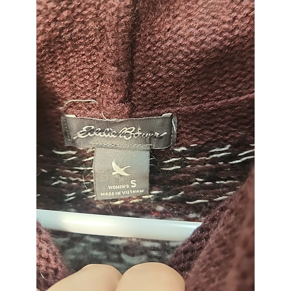 Vtg Eddie Bauer Fair Isle Funnel Cowl Neck Wool Mohair Pullover Fuzzy Sweater Sm - Picture 4 of 10